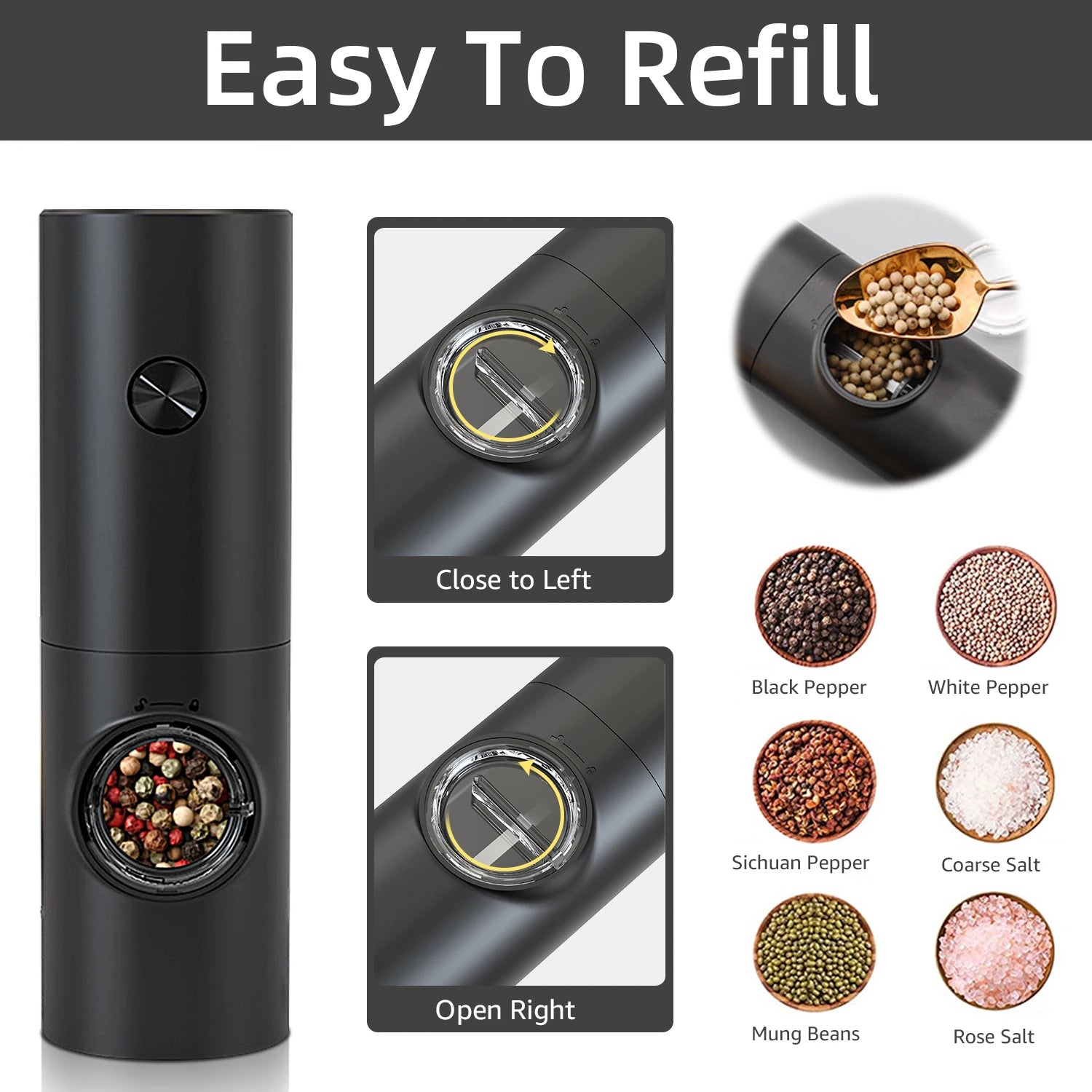 One-Hand Electric Salt & Pepper Grinder for Everyday Cooking